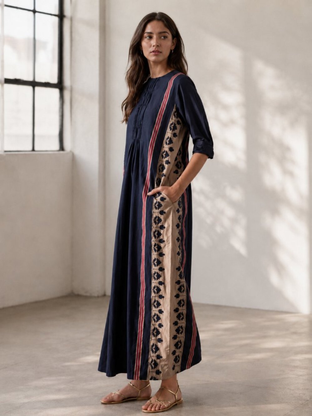 IKAI by Ragini Ahuja Center Gather Tribal Applique' Maxi Dress